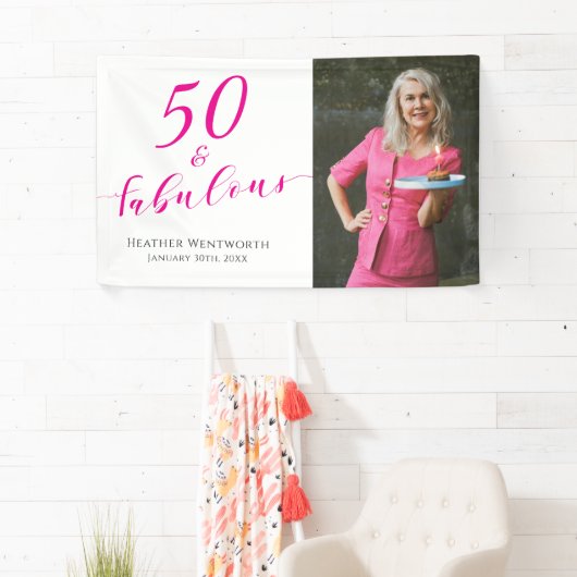 50 and Fabulous Fiftieth Birthday Hot Pink Photo Spandoek (Insitu)