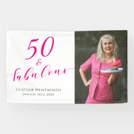 50 and Fabulous Fiftieth Birthday Hot Pink Photo Spandoek
