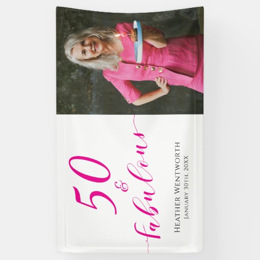 50 and Fabulous Fiftieth Birthday Hot Pink Photo Spandoek (Verticaal)
