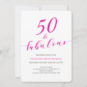 50 and Fabulous Fiftieth Birthday Hot Pink Script Kaart (Voorkant)