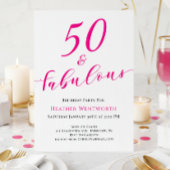50 and Fabulous Fiftieth Birthday Hot Pink Script Kaart