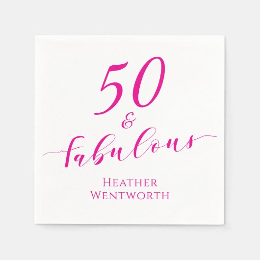 50 and Fabulous Fiftieth Birthday Hot Pink Script Servet (Voorkant)