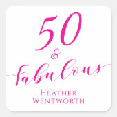 50 and Fabulous Fiftieth Birthday Hot Pink Script Vierkante Sticker (Voorkant)