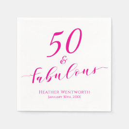 50 and Fabulous Fiftieth Birthday Pink Name Date  Servet