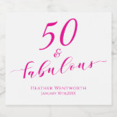 50 and Fabulous Fiftieth Birthday Pink Name Date Sparkling Wijnetiket (Enkel label)