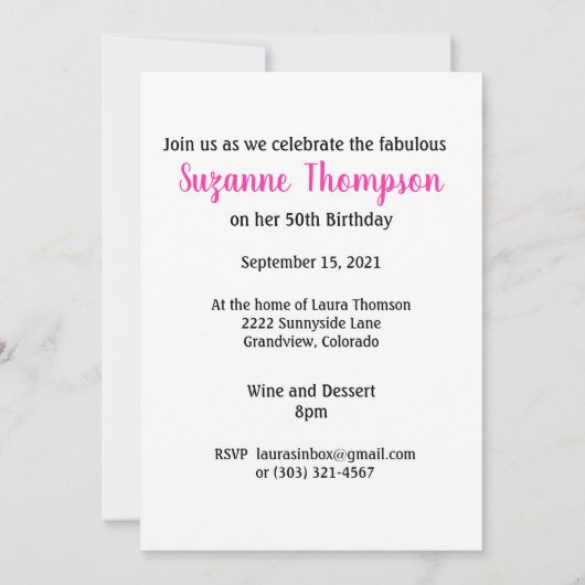 50 and Fabulous Funny Pug Dog Diva Roze Verjaardag Kaart (Achterkant)