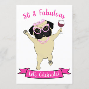 50 and Fabulous Funny Pug Dog Diva Roze Verjaardag Kaart