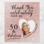 50 and Fabulous Glam Roos Gold Bedankt Verjaardag Wijn Etiket (Enkel label)