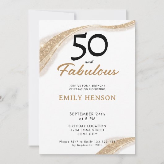 50 and Fabulous Gold 50th Birthday Invitation Kaart (Voorkant)