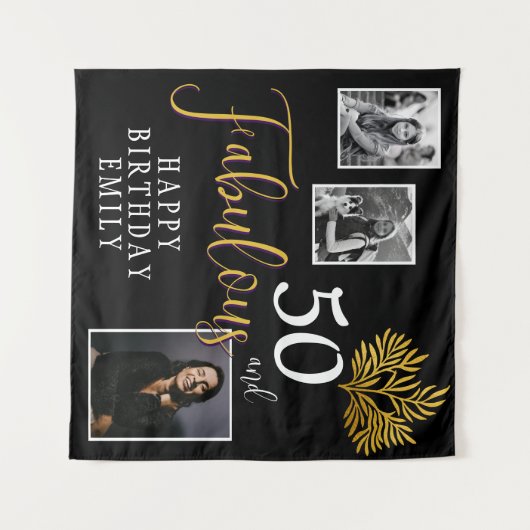 50 and Fabulous Gold Foliage 3 Foto Verjaardag Wandkleed (Voorkant (horizontaal))