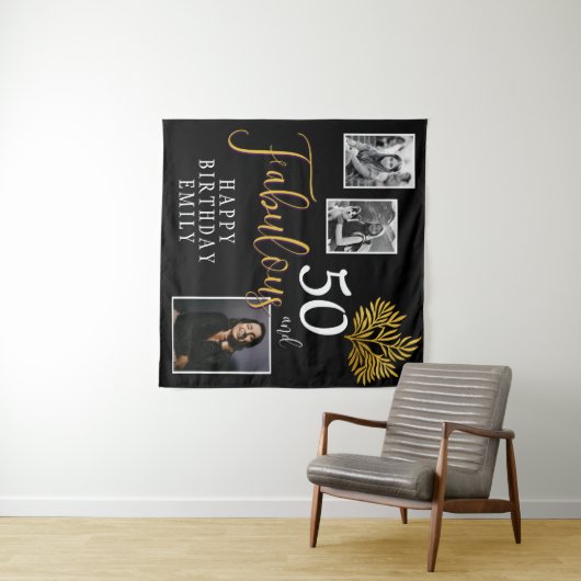 50 and Fabulous Gold Foliage 3 Foto Verjaardag Wandkleed (In Situ (horizontaal))