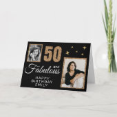 50 and Fabulous Gold Glitter 2 Photo 50th Birthday Kaart (Voorkant)