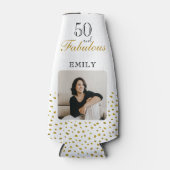 50 and Fabulous Gold Glitter Photo 50th Birthday Flesjeskoeler (Voorkant)