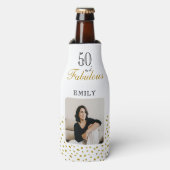 50 and Fabulous Gold Glitter Photo 50th Birthday Flesjeskoeler (Fles Voorkant)