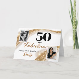 50 and Fabulous Gold Glitter Photo 50th Birthday Kaart