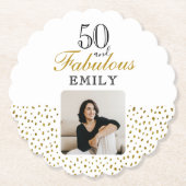 50 and Fabulous Gold Glitter Photo 50th Birthday Kartonnen Onderzetters (Voorkant)