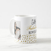 50 and Fabulous Gold Glitter Photo 50th Birthday Koffiemok (Voorkant links)