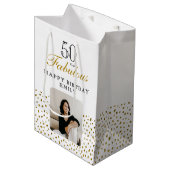 50 and Fabulous Gold Glitter Photo 50th Birthday Medium Cadeauzakje (Voorkant Gekanteld)