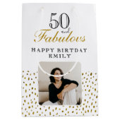 50 and Fabulous Gold Glitter Photo 50th Birthday Medium Cadeauzakje (Voorkant)