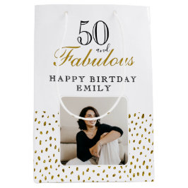 50 and Fabulous Gold Glitter Photo 50th Birthday Medium Cadeauzakje