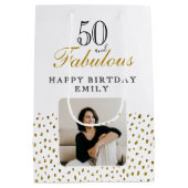 50 and Fabulous Gold Glitter Photo 50th Birthday Medium Cadeauzakje (Achterkant)