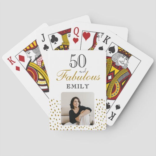50 and Fabulous Gold Glitter Photo 50th Birthday Pokerkaarten (Achterkant)
