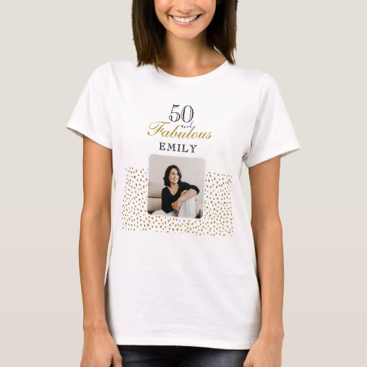 50 and Fabulous Gold Glitter Photo 50th Birthday T-shirt (Voorkant)