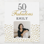 50 and Fabulous Gold Glitter Photo 50th Birthday Wijn Etiket (Enkel label)