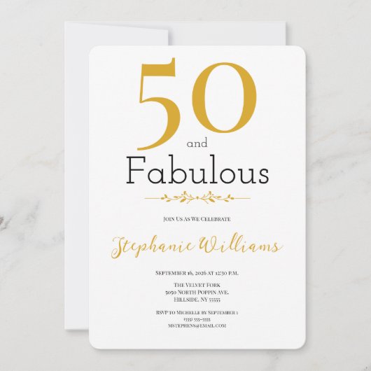 50 and Fabulous Gold Modern 50th Birthday Kaart (Voorkant)