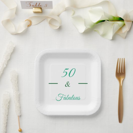 50 and Fabulous Green Birthday Party Plate  Papieren Bordje (Huwelijk)