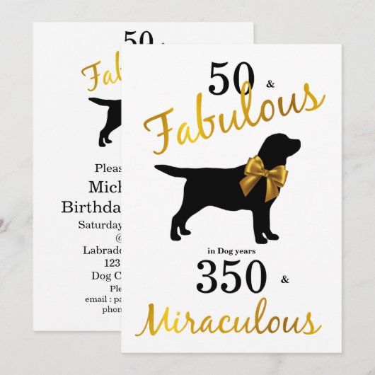 50 and Fabulous - Hondenjaren - Labrador Zwart Gou Kaart (Voorkant / Achterkant)