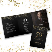50 and fabulous Male Birthday Program with photo Drieluik Kaart