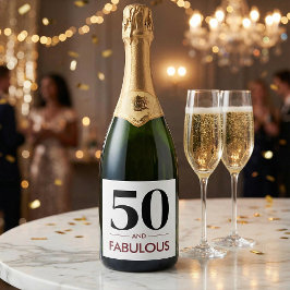 50 And Fabulous Modern Cherry Wine Birthday Saying Sparkling Wijnetiket