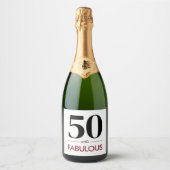 50 And Fabulous Modern Cherry Wine Birthday Saying Sparkling Wijnetiket (Voorkant)