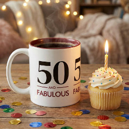 50 And Fabulous Modern Cherry Wine Birthday Saying Tweekleurige Koffiemok