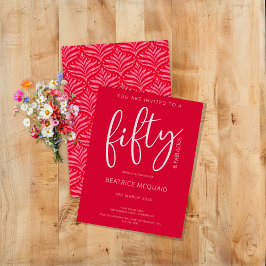 50 and Fabulous Modern Script Red Birthday Kaart
