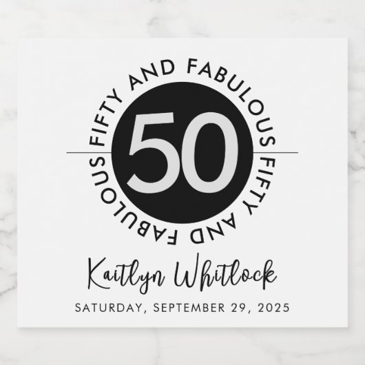 50 and Fabulous Name Date 50th Birthday Party Sparkling Wijnetiket (Enkel label)
