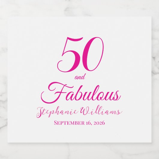 50 and Fabulous Name Date 50th Birthday Party Sparkling Wijnetiket (Enkel label)