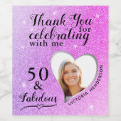 50 and Fabulous Paarse Roze Bedankt Verjaardag Wijn Etiket (Enkel label)