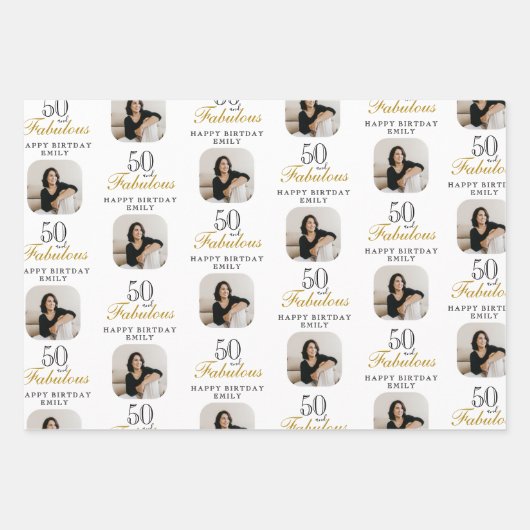 50 and Fabulous Photo 50th Birthday Inpakpapier Vel (Voorkant 3)