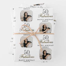 50 and Fabulous Photo 50th Birthday Inpakpapier Vel
