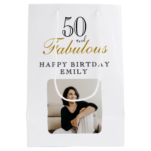 50 and Fabulous Photo 50th Birthday Medium Cadeauzakje (Achterkant)