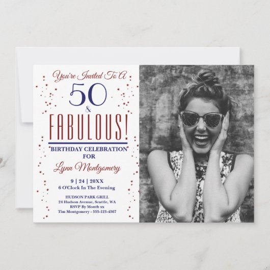 50 and Fabulous Photo 50th Birthday Party Kaart (Voorkant)