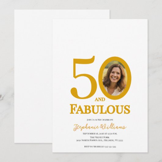 50 and Fabulous Photo 50th Birthday Party Kaart (Voorkant / Achterkant)