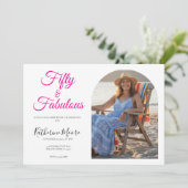 50 and Fabulous Photo Pink 50th Birthday Party  Kaart (Staand voorkant)