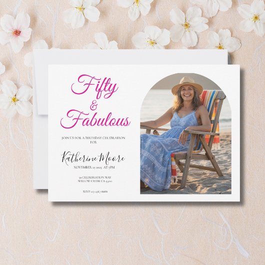 50 and Fabulous Photo Pink 50th Birthday Party  Kaart