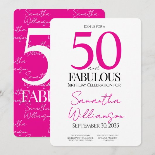 50 and Fabulous Pink | 50th Birthday Elegant  Kaart (Voorkant / Achterkant)