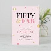 50 and Fabulous Pink Birthday Party Invitation Folie Uitnodiging (Staand Voorkant)