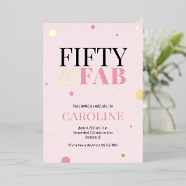 50 and Fabulous Pink Birthday Party Invitation Folie Uitnodiging