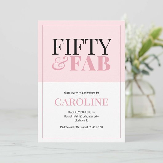 50 and Fabulous Pink Birthday Party Invitation Kaart